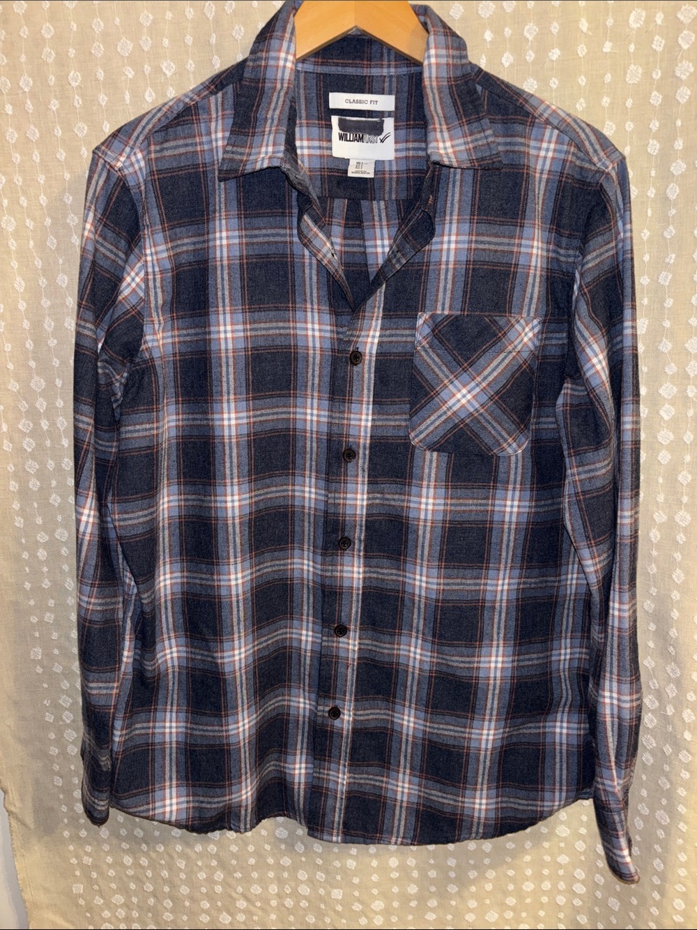 William Rast Navy, White & Rust Plaid Button-Up Shirt